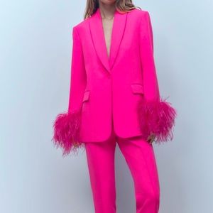 Zara hot pink blazer with feathers 🪶